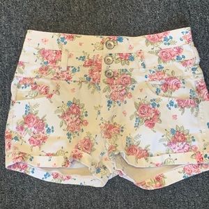 White floral jean shorts